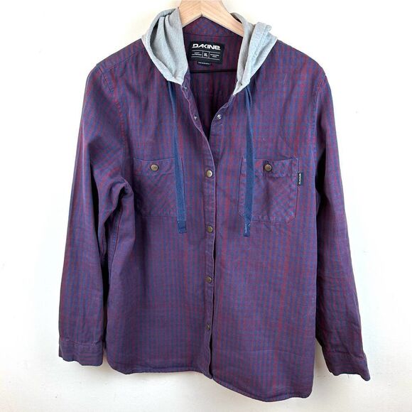 Dakine Red and Blue Striped Snap‎ Button Hoodie Shirt Men’s XL Read - Picture 1 of 12